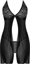 Magic Silk Babydoll met Open Rug & G-String Set - M black L/X