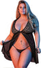 Magic Silk Babydoll met Open Rug & G-String Set - M black L/X