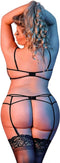 Magic Silk BH, Kousenband & G-String Set met Ringen en Bandjes - M black L/X