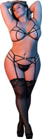 Magic Silk BH, Kousenband & G-String Set met Ringen en Bandjes - M black L/X