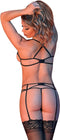 Magic Silk BH, Kousenband & G-String Set met Ringen en Bandjes - M black L/X