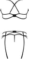 Magic Silk BH, Kousenband & G-String Set met Ringen en Bandjes - M black L/X