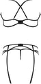 Magic Silk BH, Kousenband & G-String Set met Ringen en Bandjes - M black L/X