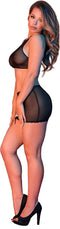 Magic Silk Polka Dot Mesh Halter & Rok Set - M black L/X