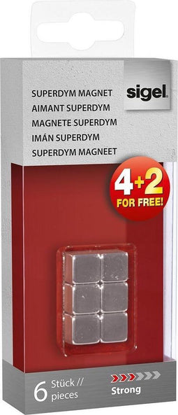 Magneet voor glasbord Sigel 10x10x10mm vernikkeld sterk 4+2 stuks