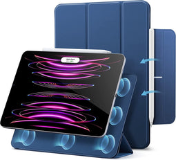 Magnetic Case geschikt voor iPad Pro 12,9 inch 2021/2020/2018 (5e generatie/4e generatie), Smart Case met Rebound Magnetic Mount, Auto Sleep/Wake, Support Pencil 2, Trifold Stand, Blauw
