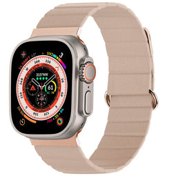 Magnetisch lederen bandje voor de Apple Watch Series 1-9 / SE / Ultra (2) - 42/44/45/49 mm - Beige