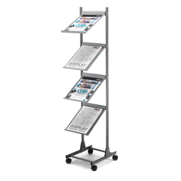 Magnetoplan Brochure Stand Infodisplay 4 planken - DIN A4 - Portretformaat - Grijs