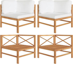 vidaXL - Hoekbanken - 2 - st - met - crèmekleurige - kussens - massief - teakhout