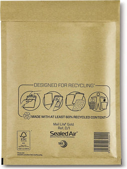 Mail Lite luchtkussenenveloppen, goud, D/1, 180 x 260 mm, doos van 100 stuks