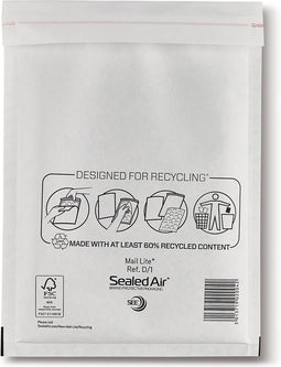 Mail Lite luchtkussenenveloppen, wit, D/1, 180 x 260 mm, doos van 100 stuks