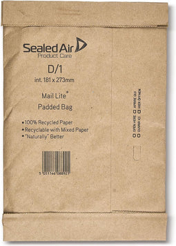 Mail Lite Padded Bag enveloppen, bruin, D/1, 181 x 273 mm, doos van 100 stuks