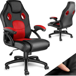 tectake® Racing bureaustoel - Gamingstoel met schommelfunctie - Ergonomische directiestoel - Zwart/rood