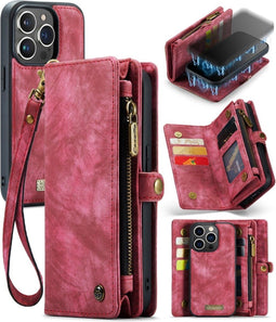 Caseme - Geschikt voor iPhone 15 Pro - Vintage 2 in 1 portemonnee hoes - Rood