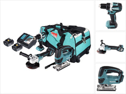 Makita DLX 3152 TX1 accu combiset 18 V DDF 484 + DGA 511 + DJV 180 + 2x accu 5.0 Ah + lader + tas
