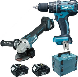 Makita DLX2126TJ1 18V Li-Ion accu Klopboor-/schroefmachine (DHP480) & haakse slijper (DGA504) combiset (2x 5.0Ah accu) in 2 x Mbox