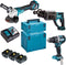Makita DLX3093TJ 18V LXT 3 delige set: DGA513 Haakse slijper + DHP484 (Klop)boormachine + DHR202 Boorhamer met 3 x 5.0Ah accu's