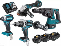 Makita DLX4104TJ1 Combiset - DHP481 Accu Klopboormachine + DGA513 Haakse Slijper + DHR243Z boorhamer + DTD153 slagschroevendraaier | 18v 5.0Ah Li-ion