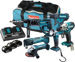 Makita DLX6100PX1 Comboset 18v - DHP452 - DHR202 - DTM51 - DTD156 - DGA452 | 3x 3.0Ah accu