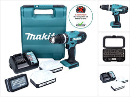 Makita HP488D011 Accu-klopboor/schroefmachine 18 V 1.5 Ah Li-ion Incl. 2 accu's, Incl. lader, Incl. koffer, Incl. acces