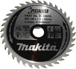 Makita SPECIALIZED B-33635 Hardmetaal-cirkelzaagblad 136 x 20 x 1 mm Aantal tanden: 36 1 stuk(s)