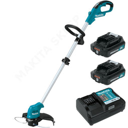 Makita UR100DWAE grass trimmer with battery and charger