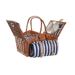 Mand DKD Home Decor Picknick Bruin Marineblauw vlechtwerk 42 x 30 x 20 cm