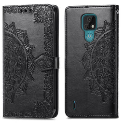 Mandala Bookcase voor de Motorola Moto E7 - Zwart