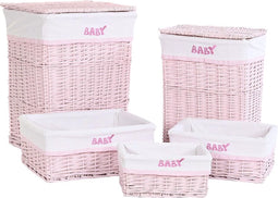 Mandenset DKD Home Decor Roze Polyester Kinderen vlechtwerk (44 x 34 x 56 cm)