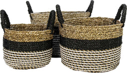 Mandenset Malibu - zwart/naturel/wit - raffia/zeegras - set van 3