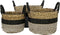 Mandenset Malibu - zwart/naturel/wit - raffia/zeegras - set van 3