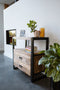 Mangohout - Nachtkastje - Bijzettafel - kastje 2 lades Industrieel Design 80 cm - Mangohout en Staal - Tv-meubel - - Stalen Poten