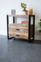 Mangohout - Nachtkastje - Bijzettafel - kastje 2 lades Industrieel Design 80 cm - Mangohout en Staal - Tv-meubel - - Stalen Poten