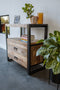 Mangohout - Nachtkastje - Bijzettafel - kastje 2 lades Industrieel Design 80 cm - Mangohout en Staal - Tv-meubel - - Stalen Poten