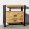 Mangohout - Nachtkastje - Bijzettafel - kastje 2 lades Industrieel Design 80 cm - Mangohout en Staal - Tv-meubel - - Stalen Poten