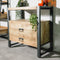 Mangohout - Nachtkastje - Bijzettafel - kastje 2 lades Industrieel Design 80 cm - Mangohout en Staal - Tv-meubel - - Stalen Poten