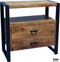 Mangohout - Nachtkastje - Bijzettafel - kastje 2 lades Industrieel Design 80 cm - Mangohout en Staal - Tv-meubel - - Stalen Poten