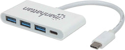Manhattan 163552 USB 3.2 Gen 1-hub 3 + 1 poorten Met snellaadpoort, Met USB-C stekker Wit