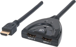 Manhattan 207416 HDMI-switch 2 poorten LED-weergave, 3D-weergave mogelijk, Vergulde connectoren 1080 Pixel