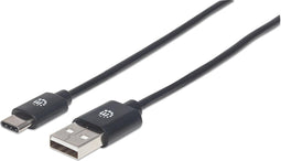 Manhattan USB-kabel USB 2.0 USB-A stekker, USB-C stekker 3.00 m Zwart 354936