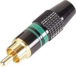 MANNELIJKE RCA PLUG - VERGULDE STEKKER - ZWARTE BEHUIZING - GROENE RING (CA051G)