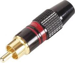 MANNELIJKE RCA PLUG - VERGULDE STEKKER - ZWARTE BEHUIZING - RODE RING (CA051R)