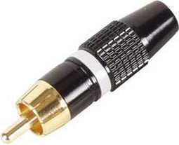 MANNELIJKE RCA PLUG - VERGULDE STEKKER - ZWARTE BEHUIZING - WITTE RING (CA051W)