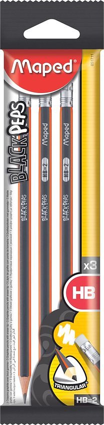 Maped potlood Black'Peps HB 3 stuks op blister met gum
