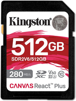 Kingston Canvas React Plus V60 - SD-kaart - 512GB - UHS-II U3 V60 - Snelheden tot 280MB/s