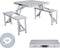 Marbueno Tafelset en 4 Stoelen met Paraplu Gat Vouwbaar Aluminium Grijs Camping en Strand 136X85X67 cm 10439
