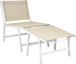 MARCEDDI -Tuinstoel met voetenbank - Beige/Wit - Textileen