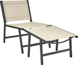 MARCEDDI -Tuinstoel met voetenbank - Beige/Zwart - Textileen