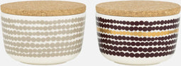 Marimekko - Siirtolapuutarha - Kom met deksel - 25cl - set van 2 - beige wijnrood goud