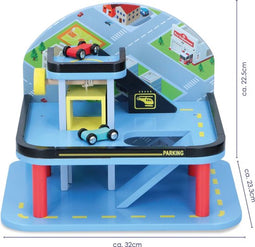 Marionette Wooden Toys Houten Garage set - 100% FSC Keurmerk - 2 Auto's - Blauw